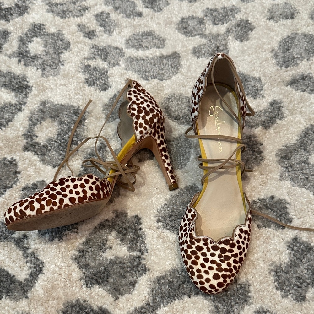 Anthropologie Brown and Cream Lace-Up Heels